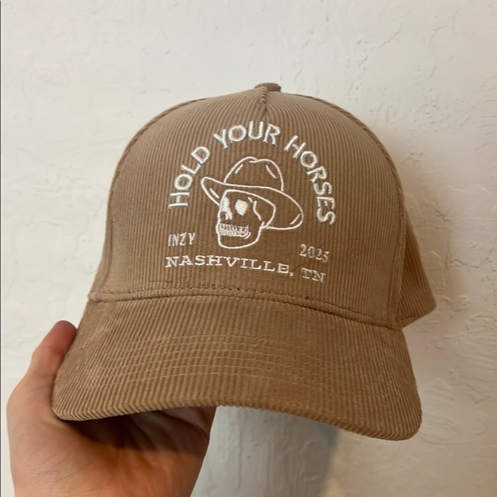 Hold Your Horses Embroidered Corduroy Baseball Cap - Brown